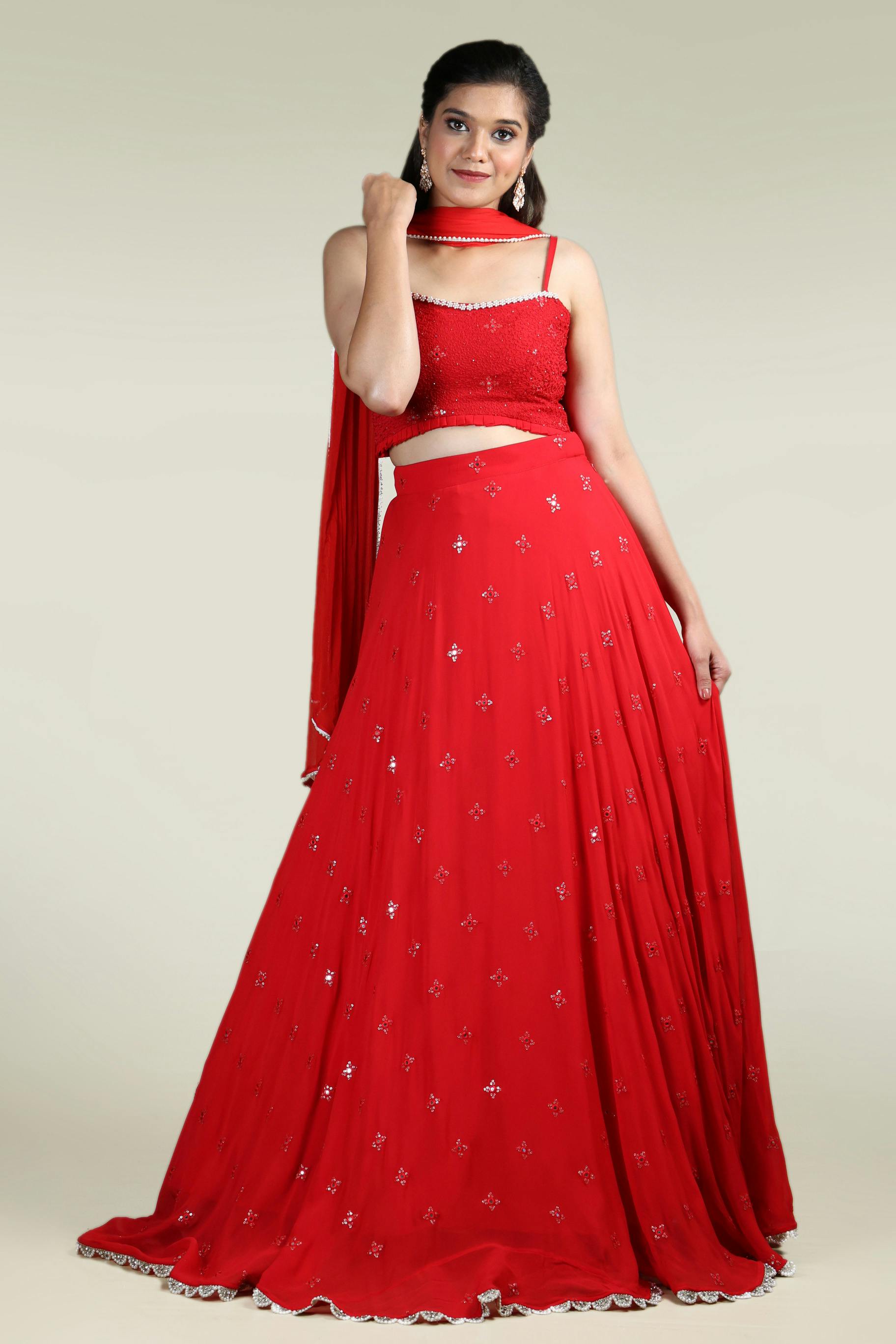 Turn Heads this Valentine's Day with Our Red Georgette Lehenga
